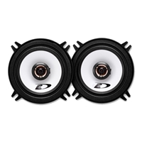 To Alpine SXE-1325S 13cm 2 vejs coaxial højttalere med hvid membran og sort kant, set forfra