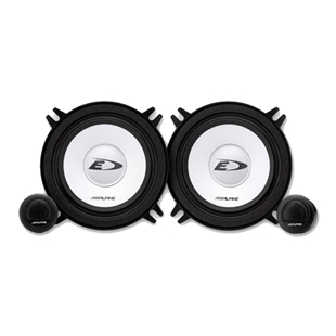 Alpine SXE-1350S 13cm komponentsystem med hvide basenheder og separate diskantenheder, designet til billyd.