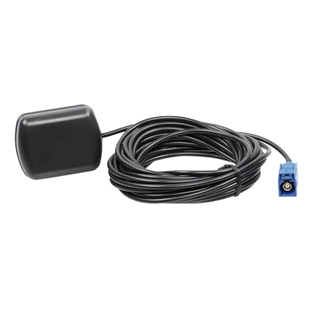Sort GPS antenne med Fakra blå stik og lang sort kabel til VW bilmodeller