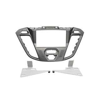 2-DIN monteringskit til Ford Transit Custom og Tourneo, grå plastikramme med monteringsbeslag for bilradioinstallation