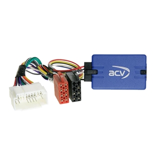 ACV ratstyring til Suzuki med Blaupunkt stikforbindelser og farvede ledninger, kompakt elektronikmodul i blå kunststof.