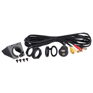 ACV universalindbyg. USB og 3,5 mm aux indbygning med kabler og monteringsdele til bilstereo
