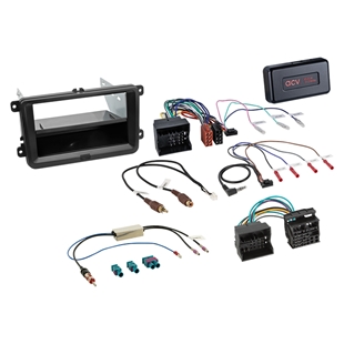Komplet 2-DIN Kit m. rum Skoda/VW sort 40Pin/52Pin