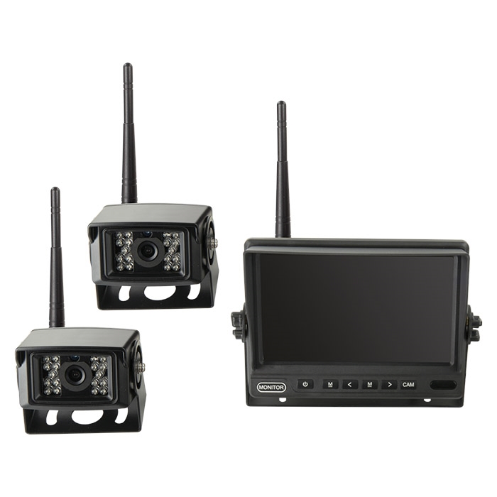 7" Bakkamera sæt med 2 kameraer (trådløst) 12V + 24V