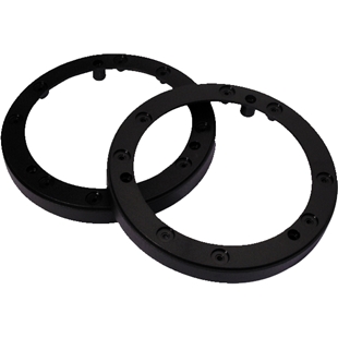 To sorte spacers i aluminium med 100 mm højde og 14 mm dybde, designet til præcis montering og afstandsjustering.