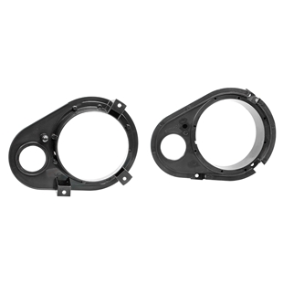 Sort plast højttalerramme til Escort og Orion fordør med 130mm højtaleråbning set forfra og bagfra
