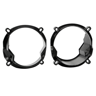 Højttalerramme til S40/V40 fordør, 130mm, i sort plastik med monteringshuller til højtalerinstallation.