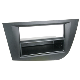 Sort radioramme i plast til 2-DIN installation med ekstra opbevaringsrum, designet til Seat Leon fra 2005 og frem.