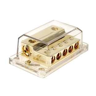 ACV Fordelerblok med indgang til 2x35 mm² kabler og udgang til 5x20 mm² kabler i transparent beskyttelsescover