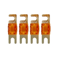 Fire orange ACV MINI anl sikringer med 150 amp mærkning på sort baggrund, 60 amp pakke