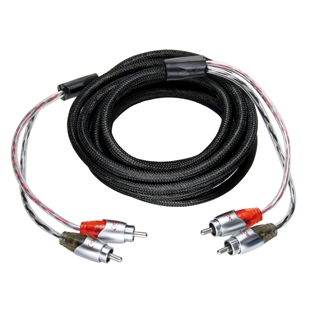 Phonokabel 3 meter exclusive med sort flettet kabel og fire RCA-stik i metalfinish til høj kvalitet lydforbindelse
