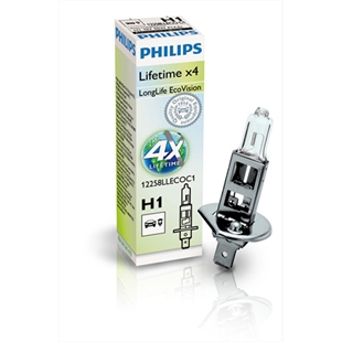 Philips H1 LongLife EcoVision 12V 55W P14,5s pære med emballage, halogen bilpære med forlænget levetid og energibesparende desig