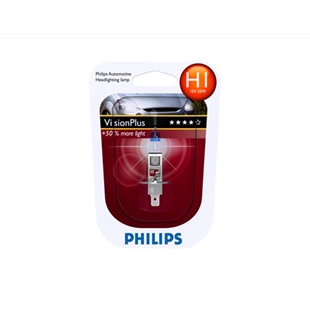 Philips H1 Visionplus 12v 55w p14,5s bilforlygtepære med 50% mere lys for forbedret sigtbarhed