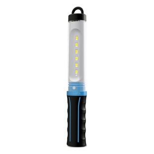 Philips LED værkstedslampe med ergonomisk greb og kraftige LED-lys til præcist arbejde i mørke omgivelser.
