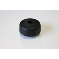 Sort Buzzrack knop i plast med central åbning, designet til nem montering og justering.
