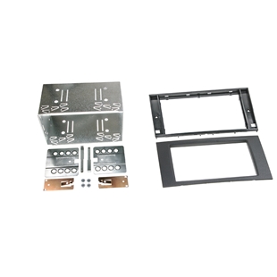 2-DIN kit til montering af bilradio i Ford, sort farve, med metalramme og monteringsdele.