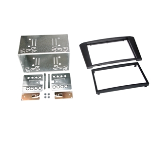 2-DIN monteringskit til Toyota Avensis T25 fra 2003, sort ramme og metalbeslag til installation af dobbelt DIN bilradio
