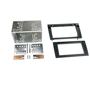 2-DIN montering kit til Audi A4 b6/b7 modelår 2002 til 2006 med metalramme og sorte plastbeslag til installation af bilradio
