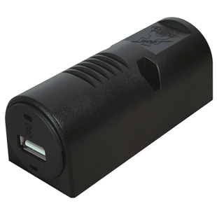 Sort USB strømudtag til skruemontering med 5V output til nem opladning af elektroniske enheder