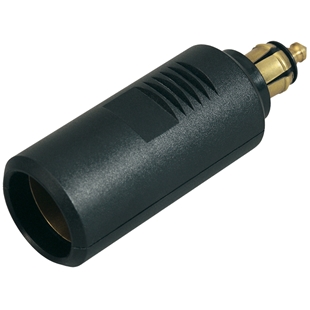 Sort adapter til cigarstik med 12/24v og 16amp strømkapacitet, egnet til bil- og campingbrug