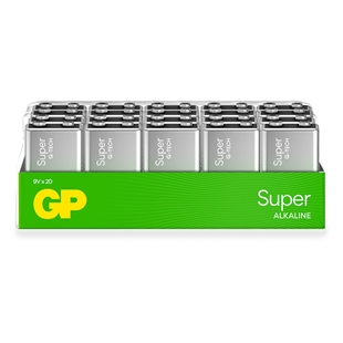 GP Super Alkaline 9V batteri, 1604A/6LF22, 20-pak