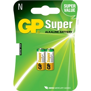 Gp 910-u2 lr1 batteri 2 stk. i pakke med grøn emballage, alkaline batterier til langvarig brug.