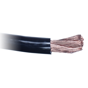 Sort ACV 50mm2 kabel med rubber touch belægning og 15 meter længde, vist med eksponeret kobbertråd i enden