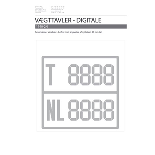 Digital vægttavle i sølv med 4-cifret digital display til angivelse af totalvægt og nyttelast, velegnet til varebiler.