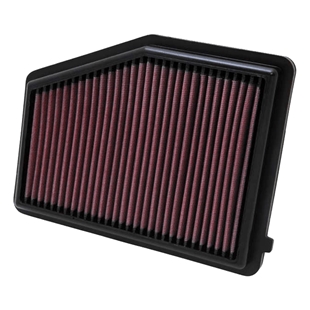 K&N luftfilter model 33-2468 med rød, harmonikaformet filtermedia og sort ramme til forbedret motorydelse.