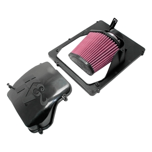 K&N luftfilter airbox med pink konisk filter til Opel Zafira og Astra med sort plastcover og monteringsramme.