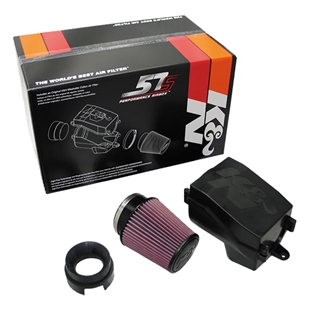K&N filter airbox med vaskbart bomuldsfilter, sort luftfilterkasse og tilbehør i æske til forbedret motorydelse.
