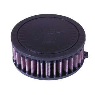 Rundt K&N luftfilter til Yamaha XVS400 og XVS650 motorcykler med sort top og rødt filtermateriale.
