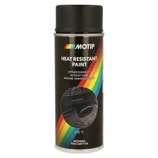 Spraydåse med varmefast sort maling 400ml 800°C fra Motip til beskyttelse mod høje temperaturer.