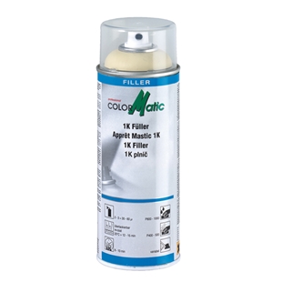 Spraydåse med ColorMatic Acrylfiller i beige, 400 ml, til bilreparation og fyldning af mindre skader før maling.