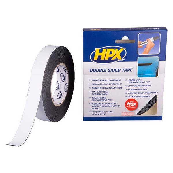 HPX dobbeltklæbende tape sort, 25mm x 10m
