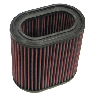 K&N luftfilter til Triumph Rocket III med oval form og rød filtermateriale, designet til optimal motorindsugning og ydeevne.