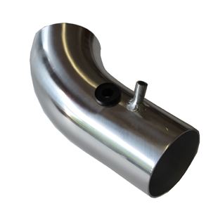 Tornado tubes rør med buet design, indvendig diameter på 71 mm, i poleret rustfrit stål med tilslutninger.