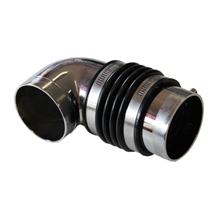 Tornado tubes med indvendig diameter på 69mm i rustfri stål og fleksibel sort gummiforbindelse med spændebånd, velegnet til vent
