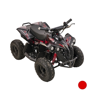 Rød Mini EL ATV Turbo S Brushless 1200W med kraftige terrændæk og sporty design set forfra