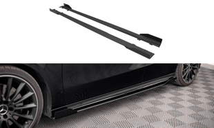 Maxton Street Pro Side Skirts Diffusers + Flaps Mercedes A35 Amg / Amg-Line Aero Pack W177  - Black + Gloss Flaps    