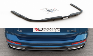 Maxton Central Rear Splitter (With Vertical Bars) Audi A6 S-Line Avant C8 - Gloss Black