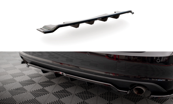 Maxton Central Rear Splitter (With Vertical Bars) V.2 Volvo V90 Mk2 - Gloss Black