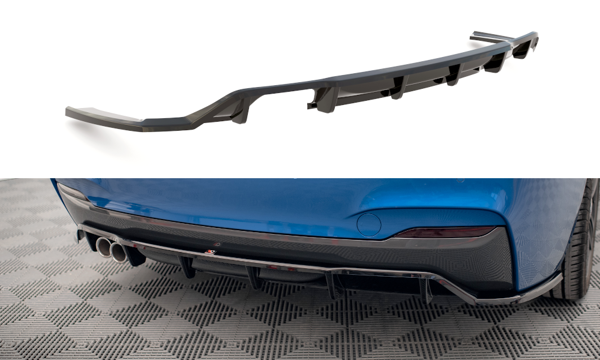 Maxton Central Rear Splitter (With Vertical Bars) BMW 2 M-Pack F22 - Gloss Black