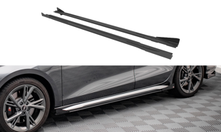 Maxton Street Pro Side Skirts Diffusers + Flaps Audi S3 / A3 S-Line 8Y - Black + Gloss Flaps    