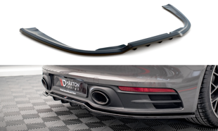 Maxton Central Rear Splitter (With Vertical Bars) Porsche 911 Carrera 4S 992 - Gloss Black