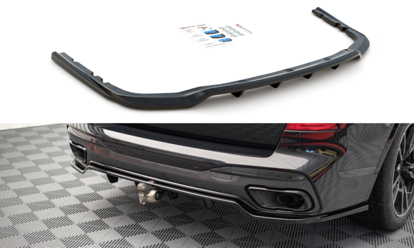 Maxton Central Rear Splitter (With Vertical Bars) BMW X7 M G07 - Textured