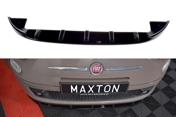 Maxton Front Splitter V.1 Fiat 500 Hatchback Preface - Gloss Black