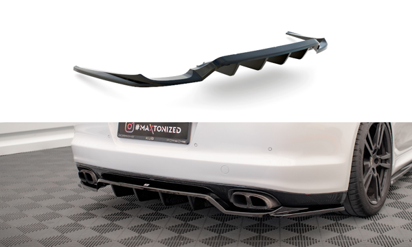 Maxton Central Rear Splitter (With Vertical Bars) Porsche Panamera Turbo 970 - Textured
