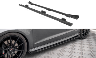 Maxton Street Pro Side Skirts Diffusers + Flaps Audi S3 / A3 S-Line Sportback 8V Facelift - Black + Gloss Flaps    
