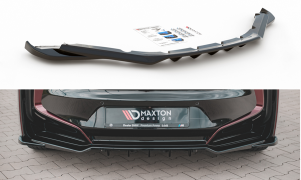 Maxton Central Rear Splitter (With Vertical Bars) BMW I8 - Textured